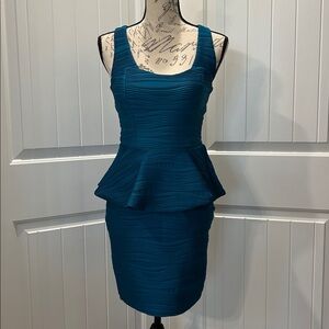 Peplum Sleeveless Textured Dress Zipper Close Back Cutouts Dark Teal Size S EUC